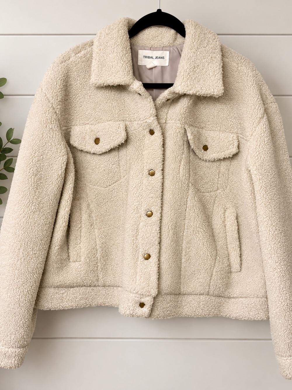 Tribal Jeans XL Cream Sherpa Teddy Fleece Jacket Snap Front Shacket